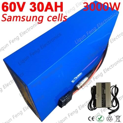 60V Lithium Battery 60V 30Ah 25Ah 22Ah 20Ah 18Ah 15Ah 13Ah 10Ah Electric Bike Scooter Samsung Battery for 60V 3000W 2000W 1000W