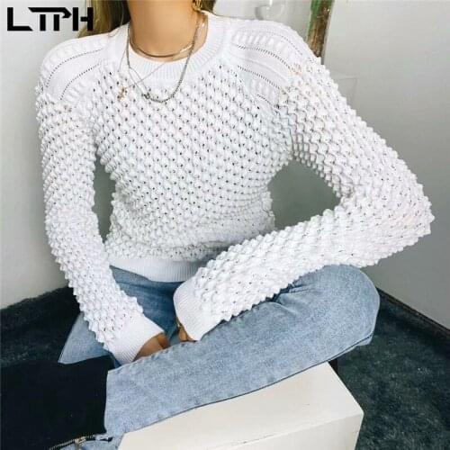 LTPH streetwear sweater women heavy industry hollow out crochet pullovers white knitted long sleeve topjumpers 2021 autumn new