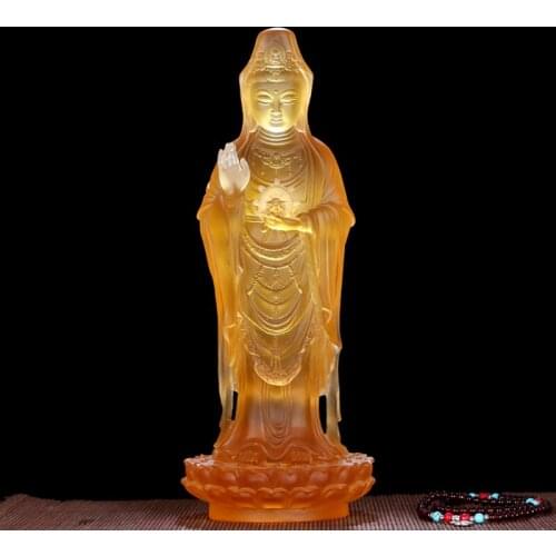 Top Collection Guan Yin Statue on Lotus Pedestal Kwan Yin Goddess of Mercy Compassion and Love Sculpture in Premium color glaze