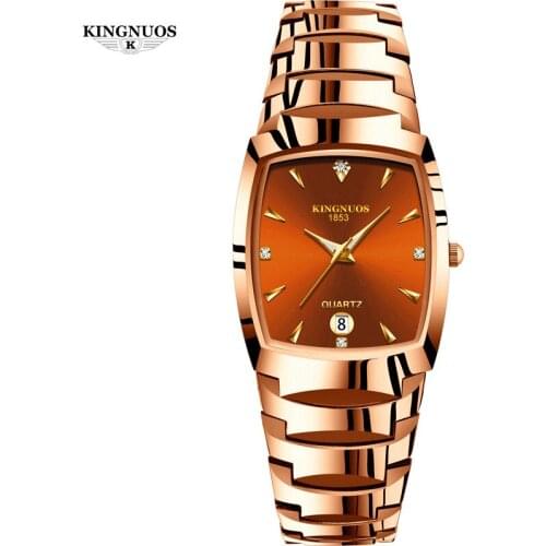 Fashion Tungsten Steel Color Square Couple Style Steel Band Calendar Watch Waterproof Luminous Mens and Womens Student Watches