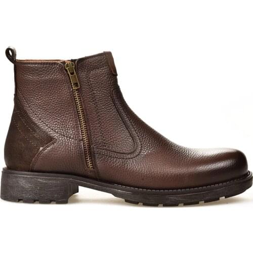 Mens Boots Genuine Leather Brown Color Comfort Orthopedic Insole Suitable for Foot Anatomy Comfortable Wear Zippered Inside Out Leather Quality Lightweight Non-Slip Wholesale Outdoor Hiking Waterproof Ankle 891002