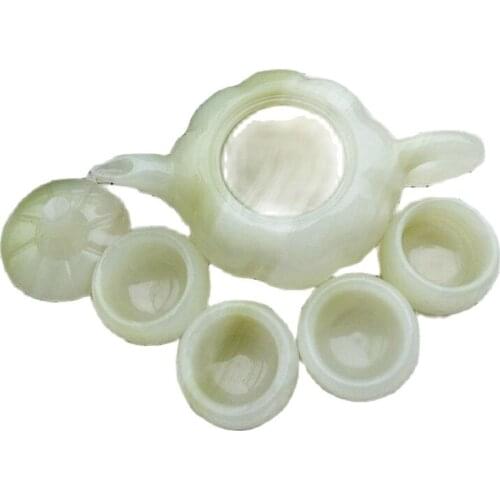 China handmade jade carving natural stone jade teapot and tea cup A set