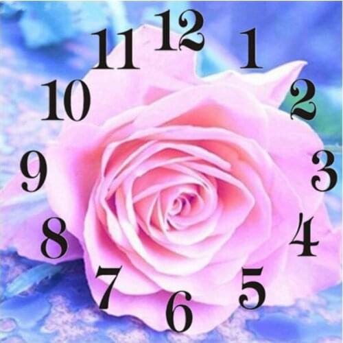 Full Square Round 5D Diamond Painting Kit With Clock Mechanism Cross stitch Diamond Embroidery Mosaic Pink Flower Gift