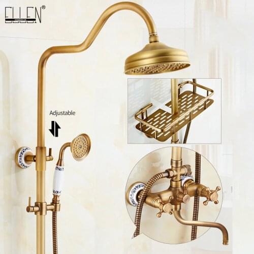 ELLEN Antique Rain Shower Sets Hot Cold Bath Faucets with Hand Shower Wall Shower Mixer with Shampoo Shelves EL4006L