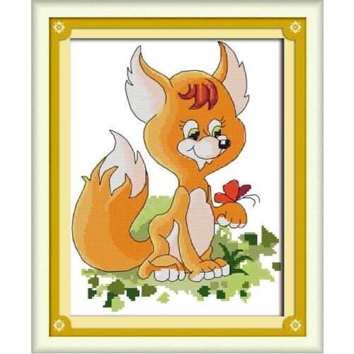 Little fox 2 cross stitch kit aida 14ct 11ct count printed canvas stitches embroidery DIY handmade needlework