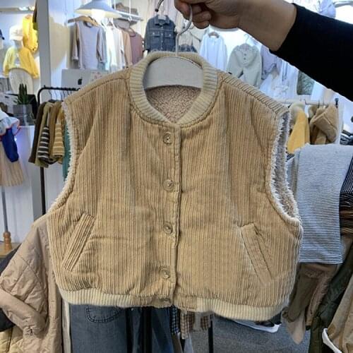 2020 Autumn and Winter Korean Childrens Clothing New Boys and Girls Fashion round Neck Sleeveless Corduroy Waistcoat