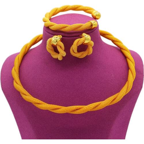 Hemp Flower Shape 24K Gold Color Necklace/Earrings/Bracelet Jewelry Set For Dubai/Ethiopian/Arab Women Bridal Wedding Party Gift