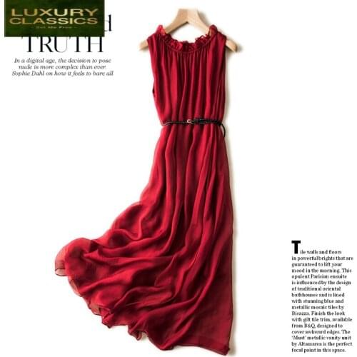 Dress Women 100% Summer Real Silk Dresses Elegant Sleeveless Long Vestidos Female Beach Evening Party Ropa Mujer Dresses