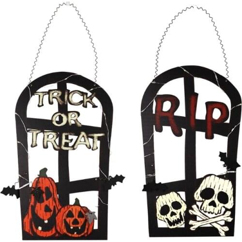 Halloween Hanging Sign LED Lighted Trick or Treat Decorations Party Home Wall Door Window Pendant Haunted House Yard Party Decor