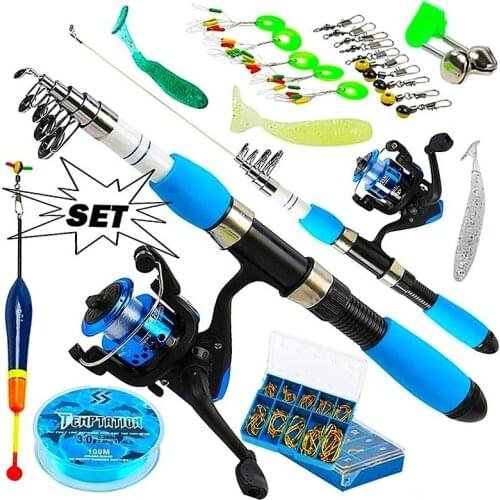 Sougayilang Fishing Rod Full Kits Telescopic Fishing Rod and Spinning Reel Fishing Baits Hooks Line Travel Fishing Pole Combo
