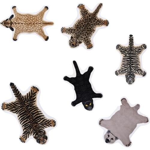 Animal Printed Carpet for Living Room Home Decorative Faux Rabbit Fur Floor Mat Tiger Bedroom Rugs Imitation Animal Skin Carpets
