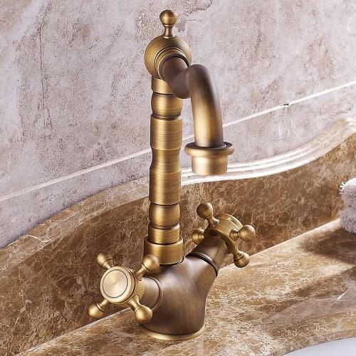 Faucet bathrSingle handle deck installation hot and cold water bathroom basin faucet antique brass faucet retro washbasin faucet