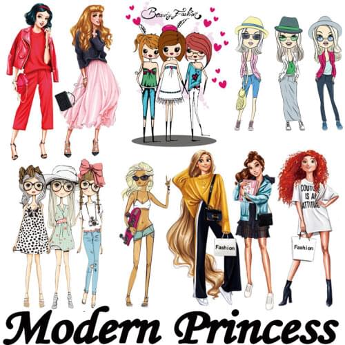 Modern girl Patches for Girls Thermo Transfers for Clothing Dresses Iron on Stickers Washable Patch for T-shirt Appliqued D