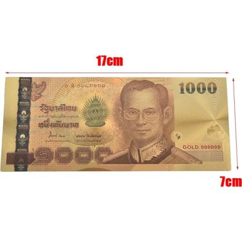 Thailand Banknote 1000 Baht In 24k Gold Paper Money Plastic Frame Collection