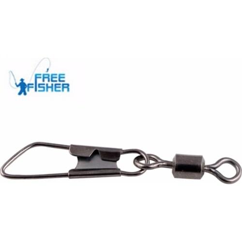 FreeFisher 100 pcs/set Fishing Rolling Swivels with Safety Snap Solid Ring Stainless Steel Connector for Salmon Carp Sea Fishing