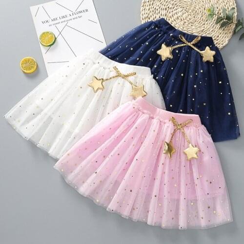 Baby Girl Skirts 2 To 9 Years Princess Sequin Skirt with Stars Party Dance Shining Mini Pink White Skirts Girls Children Clothes