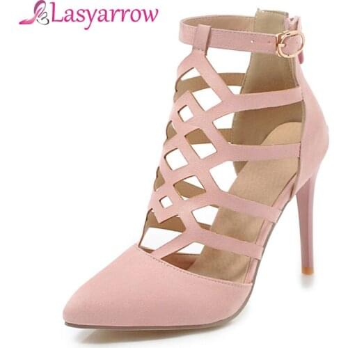 Lasyarrow Punk Women Ankle Boots Spring Gladiator Short Boots Sexy Cutouts Pointed Toe Stilettos Boot Sandals Pumps 10CM Heels