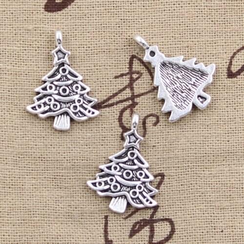 10pcs Charms Christmas Tree 24x17mm Antique Tibetan Silver Color Pendant Finding Accessories DIY Vintage Choker Handmade Jewelry
