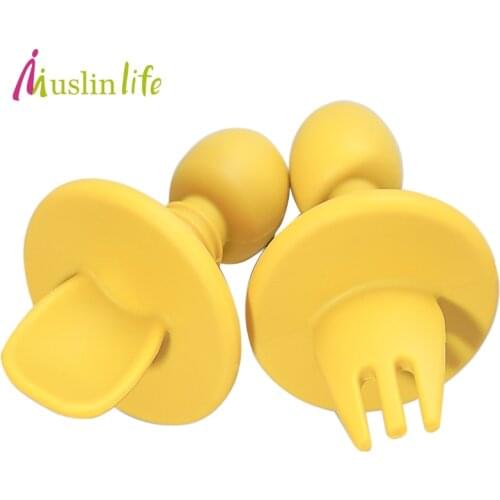 2pcs/lot Baby Training Fork Spoon Set Silicone Baby Feeding Spoon And Fork Set Food Grade Newbornrn Accessories Teether
