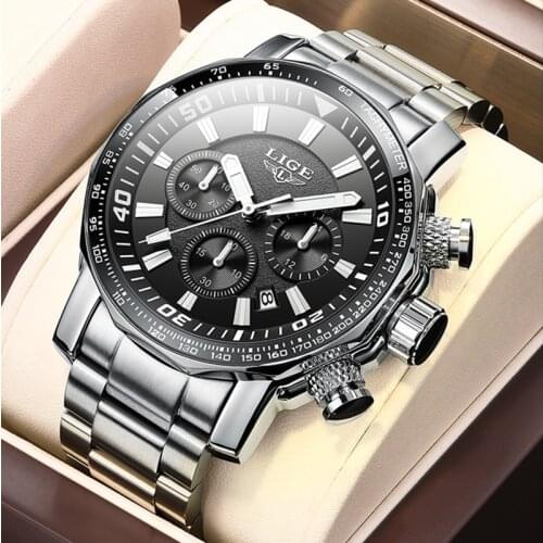 2021 LIGE Top Brand Luxury Mens Watches Full Steel Watch Male Military Sport Waterproof Watch Men Quartz Clock Relogio Masculino