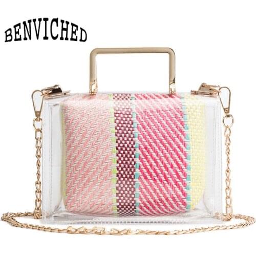 BENVICHED Transparent Beach Crossbody Bags For Women summer Candy Handbags Feminina fashion Single shoulder chain bag B024