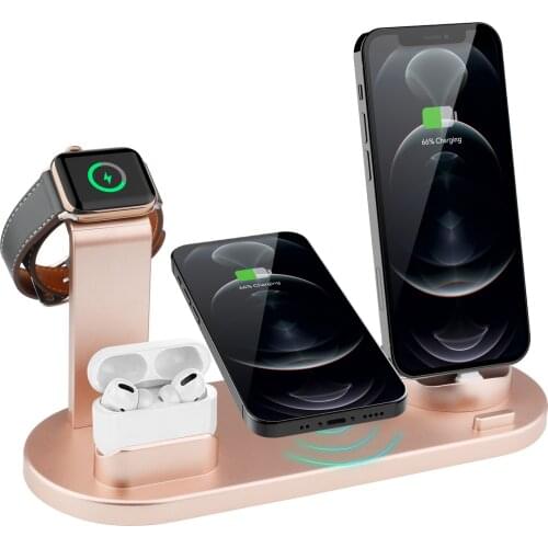 Labobbon 15W Wireless Charger Stand Dock 4 in 1 For Apple Watch 6 5 4 iPhone 12 11 X XS MaxXR 8 Airpods Pro Qi Fast L07