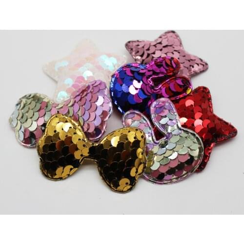 Glitter Sequins Heart/Flower/Star Appliques Padded Patches for DIY Girls Hair, Clip, Brooch, Headdress, Bow Ornament Decoration