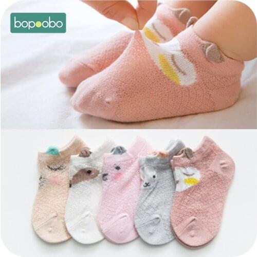Bopoobo Baby Soft Socks 100% Cotton Machine Washable New Summer Thin Mesh Baby Socks Cartoon Breathable Baby Boat Socks For Kids