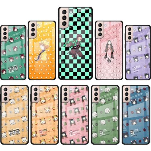 Demon Slayer cute for Samsung Galaxy S21 Ultra Plus A72 A52 4G 5G M51 M31 M21 Luxury Tempered Glass Phone Case Cover