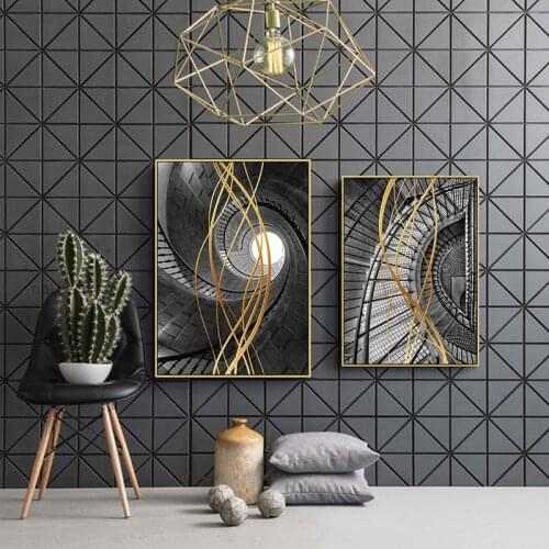 Black White line Wall art canvas painting posters Abstrac building landscape Pictures for Living Room morden print Nordic Decor