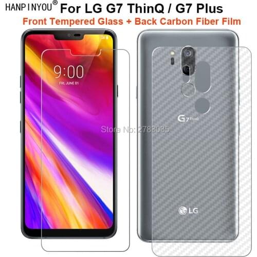 For LG G7 ThinQ / G7+ G7 Plus 1 Set = Soft Back Carbon Fiber Film + Ultra Thin Premium Tempered Glass Front Screen Protector