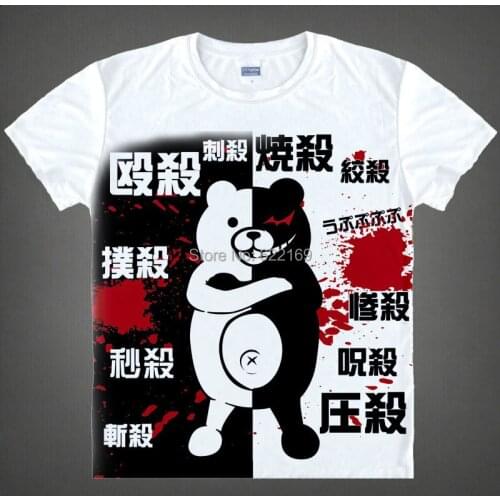 Coolprint Japanese Danganronpa anime t-shirt Monokuma teddy bear cotton shirt Makoto Naegi Cosplay Christmas Costumes clothing