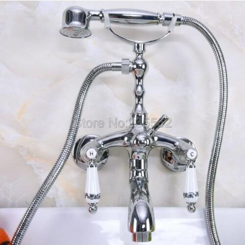 Chrome Wall Mounted Clawfoot Bathtub Shower Faucet Handheld Shower Faucets lna217