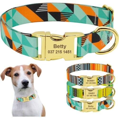 Color Print Dog Collar Nylon Personalized Dogs ID Collar Custom Engraved Dogs Collars With Tag Nameplate Pet Supplies