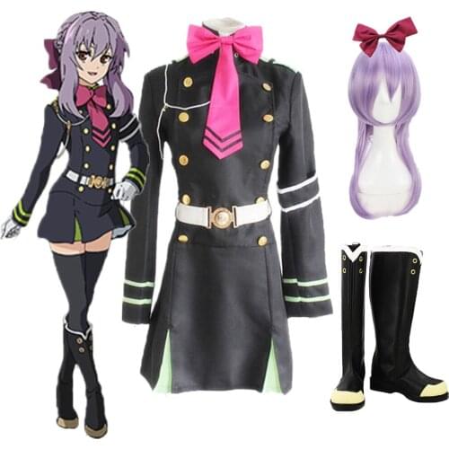 Japanese Anime Seraph Of The End Owari no Seraph Hiiragi Shinoa Cosplay Costumes Halloween party Full Set Uniform+Wig+shoes