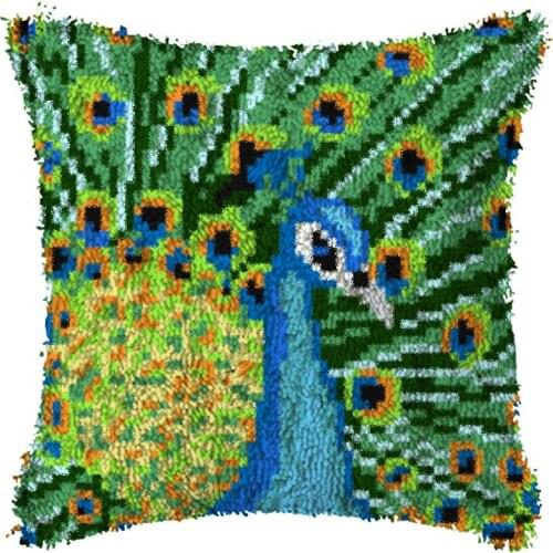 Latch Hook Rug Kits Animal peacock Cushion Carpet Cover Floor Mat Red leaf Sewing Needlework for Adults Kids Gift