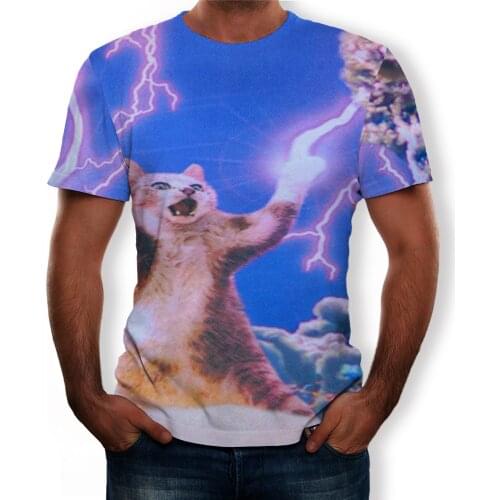 2021 summer fashion new animal will glow cat 3D printing pattern mens T-shirts street alley popular casual wear