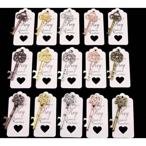 50Pcs/Lot Metal Skeleton Key Beer Bottle Opener Set Card Customization Wine Keychain Souvenir Wedding Decor Party Favor Supplies