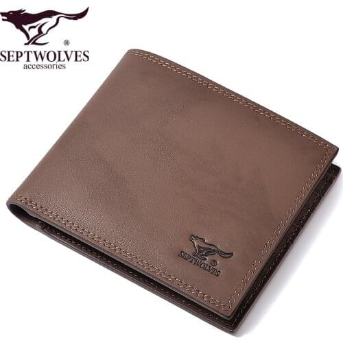 Septwolves Fashion Luxury Men Wallets Genuine Leather Short Slim Bifold Wallet Business Male Pocket Purse