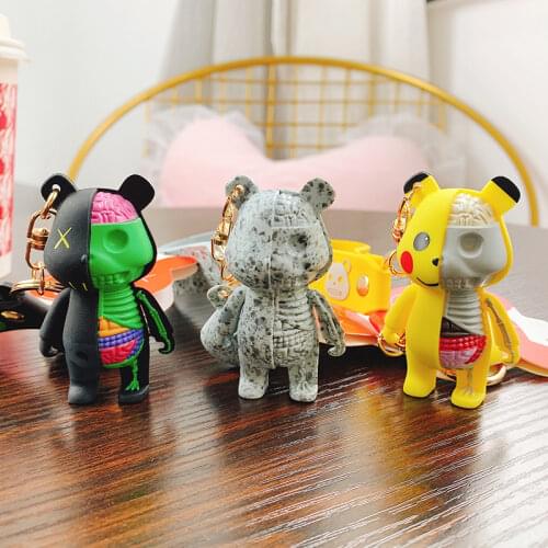 Fashion Cartoon Funny Half Skull Body Bear Keychain Fashion Punk Animal Keyring Car Bag Pendant Key Chains Couple Halloween Gift