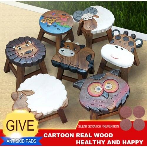 Creative cute solid wood student children cartoon small household shoe changing wooden stool low stool