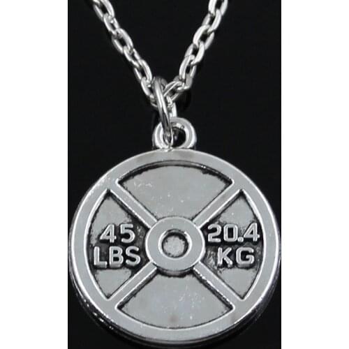 New Fashion Barbell Disc Weight 45lbs 20kg Pendants Round Cross Chain Short Long Mens Womens Silver Color Necklace Jewelry Gift
