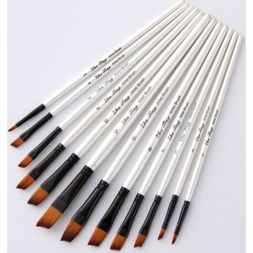 The New! 12 Tongue / Oblique Front Two-color Nylon Hair Brush Set Gouache Watercolor Oil Brush Set Art Supplies