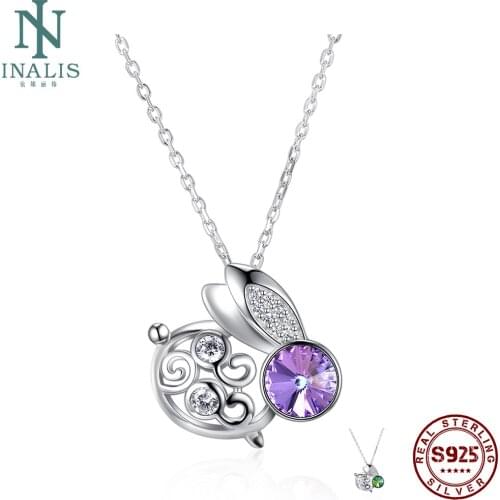 INALIS 925 Sterling Silver Pendant Necklace For Women Personality Rabbit Shape Austria Crystal Necklace Party Fine Jewelry New