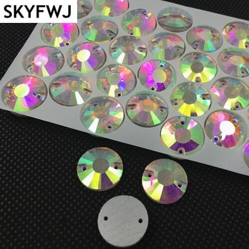 Crystal Clear AB Flat Top Round Xilion Sew On Rhinestone FlatBack Glass Crystal Sew On Stone dress making 8,10,12,14,16,18mm