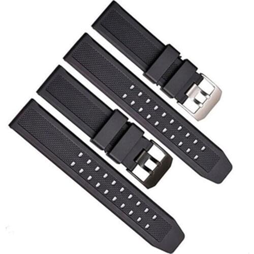 23mm Watchband Silicone Senior Natural Rubber Watch Band Black Male Models Military Table For Lumin Watch Strap