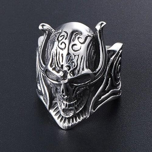 SECRET New Cool Demon Skull Ring Men Stainless Steel Biker Skull Ring Punk Male Domineering Charm Jewelry Drop Shipping Size7-12