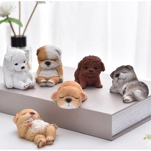 WU CHEN LONG 6Pcs/Set Dog Art Sculpture Resin Crafts Animal Bulldog Samoyed Husky Poodle Figurines Car Display Decor R4776