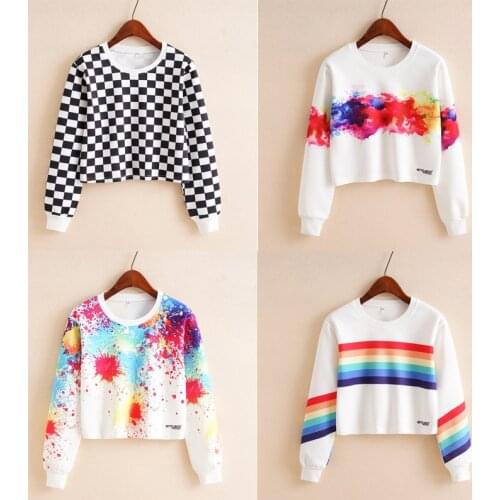 2021 Sweatshirt Women Autumn New Fashion Printing O Neck Long Sleeve Hoodies Casual Cropped Women Sweatshirts