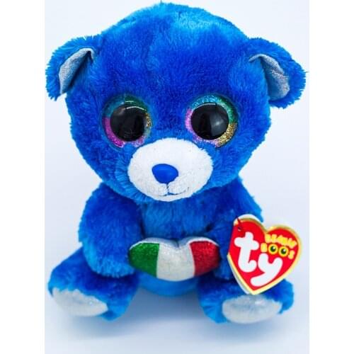 TY Beanie Big Glitter Eyes Holding Love Bear Dark Blue Plush Stuffed Animal Collectible Toy Christmas Birthday Gift 15CM